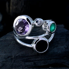 Katarina abstract multicolor gemstone ring sterling silver with amethyst emerald onyx and diamond accent