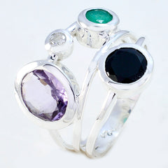 Katarina abstract multicolor gemstone ring in sterling silver with amethyst onyx emerald and small white diamond