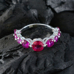 abstract red navratna ring sterling silver band with central round red stone and pink side gems