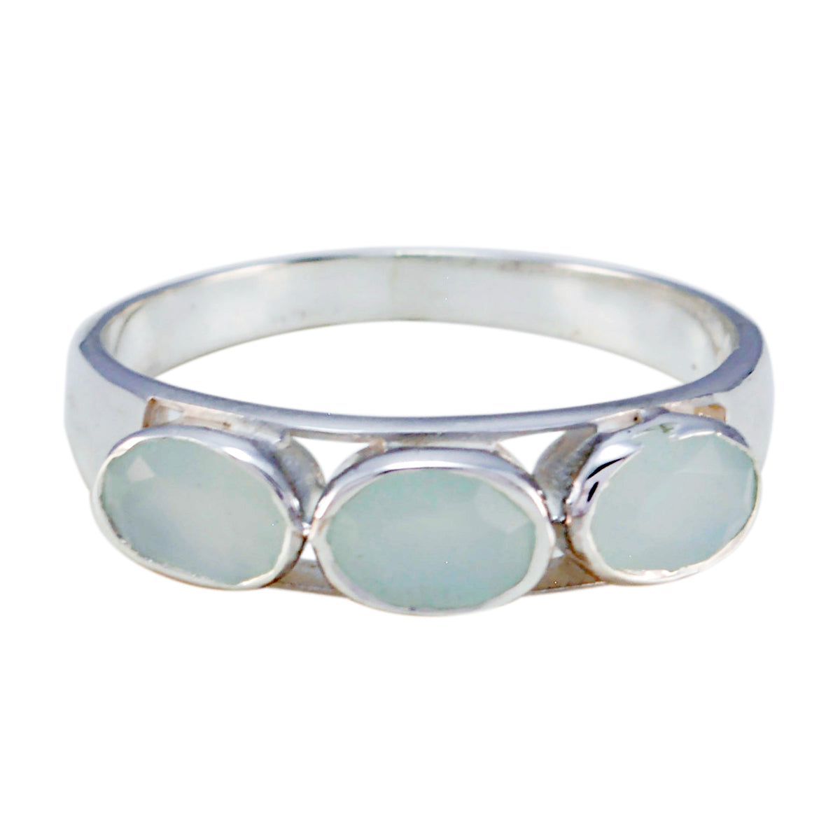 Aiko Aqua Gemstone Trilogy Ring in Sterling Silver Aqua Chalcedony Green
