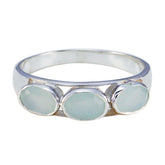 Aiko Aqua Gemstone Trilogy Ring in Sterling Silver Aqua Chalcedony Green