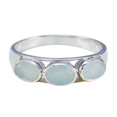Aiko Aqua Gemstone Trilogy Ring in Sterling Silver Aqua Chalcedony Green
