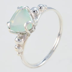 Eliza aqua solitaire gemstone ring with triangular aqua stone and silver decorative band
