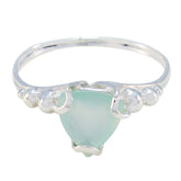 Eliza aqua solitaire gemstone ring with silver band and triangular aqua stone centerpiece