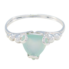Eliza aqua solitaire gemstone ring with silver band and triangular aqua stone centerpiece