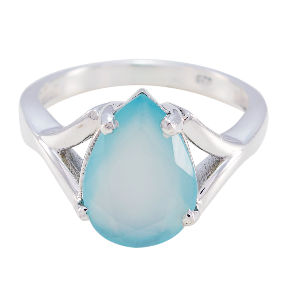 Teresa aqua solitaire ring for wedding with pear-shaped blue gemstone set in silver band