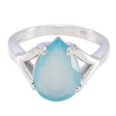 Teresa aqua solitaire ring for wedding with pear-shaped blue gemstone set in silver band