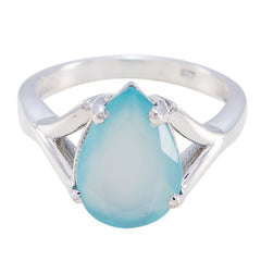 Teresa aqua solitaire ring for wedding with pear-shaped blue gemstone set in silver band