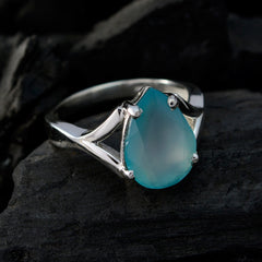 Teresa aqua solitaire ring for wedding with teardrop aqua gemstone set in silver band