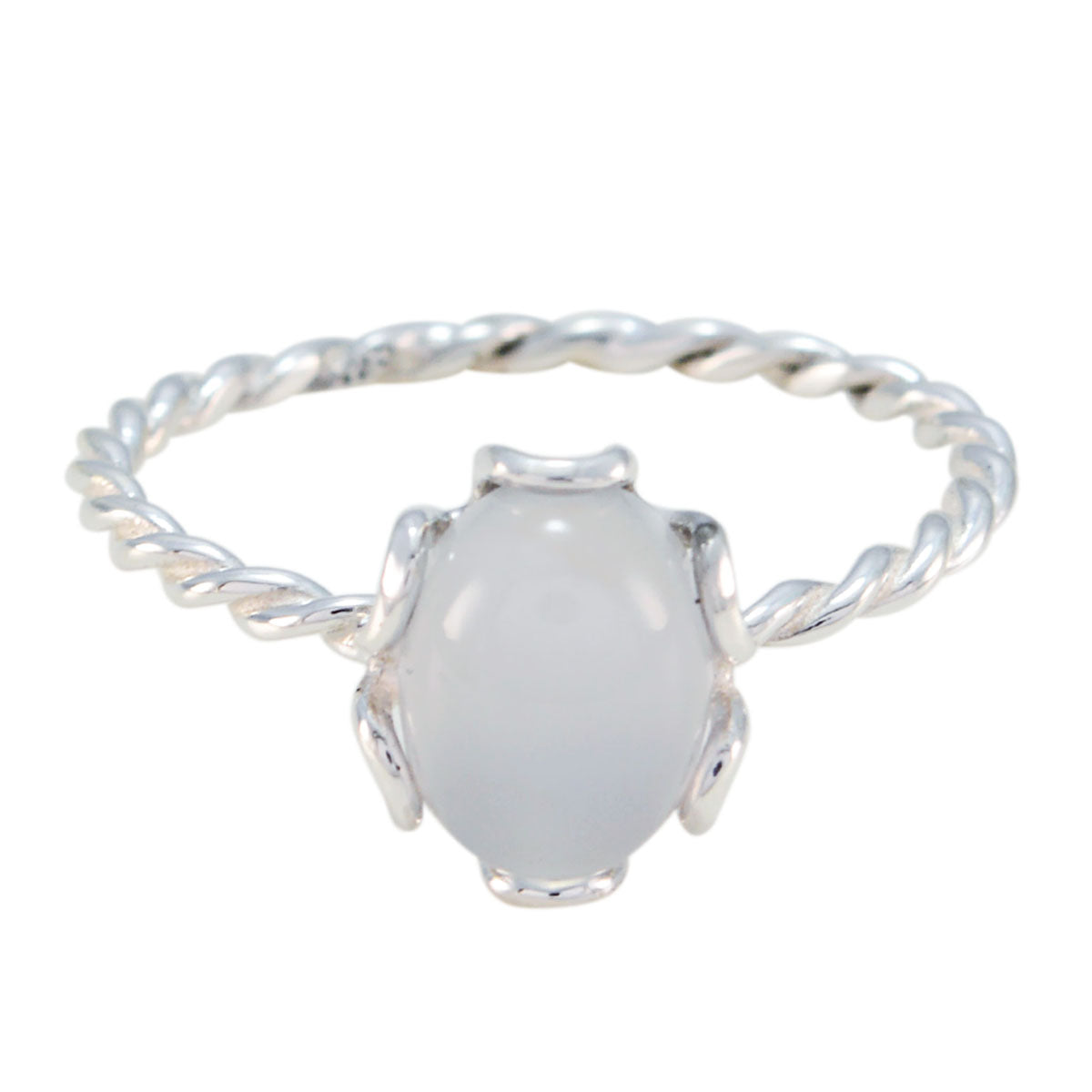 Putri aqua solitaire ring with twisted silver band and oval light blue gemstone centerpiece