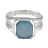 Putri Aqua Solitaire Ring with Elegant Silver Band Aqua Chalcedony Green