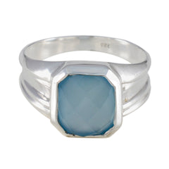 Putri Aqua Solitaire Ring with Elegant Silver Band Aqua Chalcedony Green