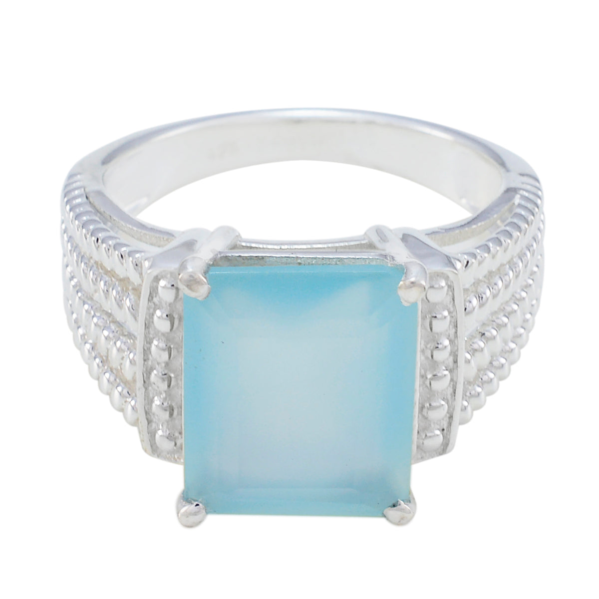 Leah Aqua Solitaire Ring with Elegant Silver Design Aqua Chalcedony Green