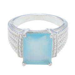 Leah Aqua Solitaire Ring with Elegant Silver Design Aqua Chalcedony Green