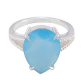 Sofia Aqua Solitaire Ring with Blue Gemstone Aqua Chalcedony Green