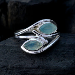 Ida aqua toi et moi ring with two marquise aqua gemstones set in polished silver band