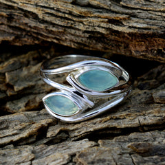 Ida silver ring with two aqua gemstones featuring a unique design aqua toi et moi ring
