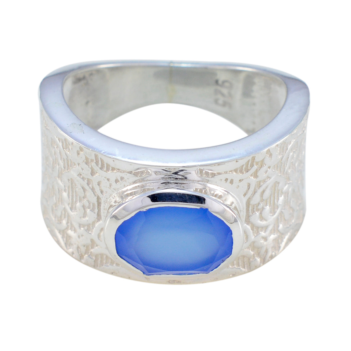 Yasmin Art Deco Blue Solitaire Ring Blue Chalcedony Blue