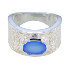 Yasmin Art Deco Blue Solitaire Ring Blue Chalcedony Blue