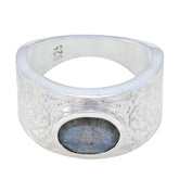 Nisa Art Deco Solitaire Ring with Labyrinth Design Labradorite Gray