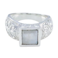Savannah Art Deco White Solitaire Ring Rainbow Moonstone White