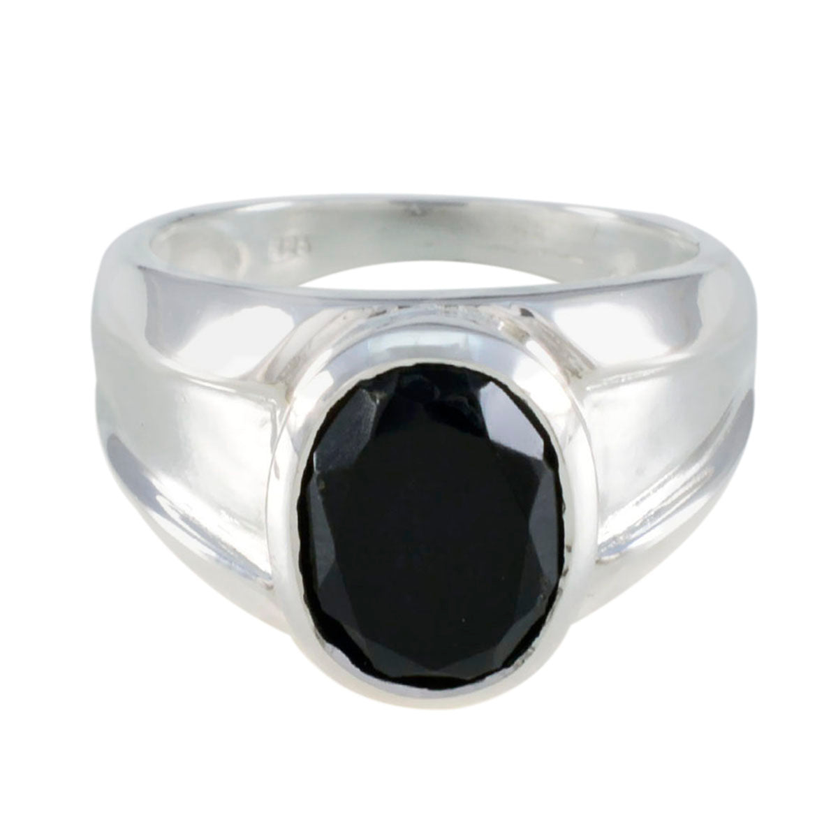 Nora Artisan Black Solitaire Ring with Elegant Silver Band Black Onyx Black