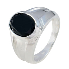 Nora Artisan Black Solitaire Ring with Elegant Silver Band