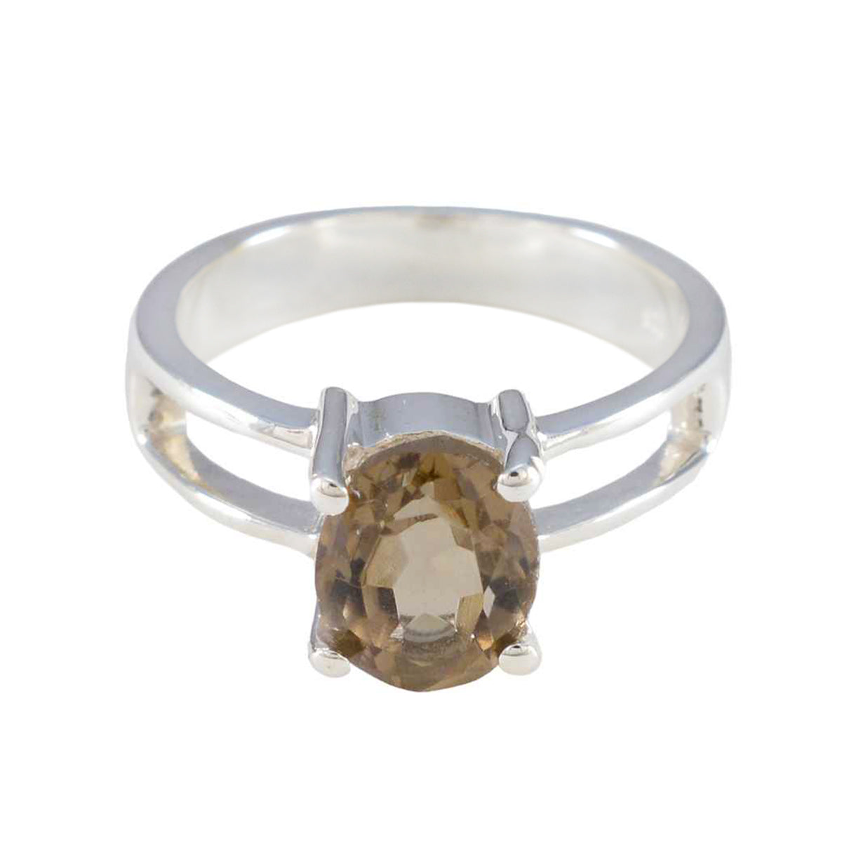 Aisha Artisan Brown Solitaire Ring with Silver Band Smoky Quartz Brown
