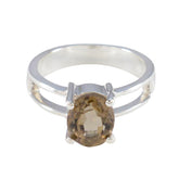 Aisha Artisan Brown Solitaire Ring with Silver Band Smoky Quartz Brown