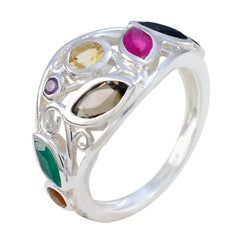 Audrey style colorful ring sterling silver multi gemstone band with emerald ruby sapphire citrine