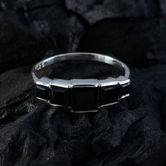 Audrey black gemstone statement ring with square black stones set in silver band