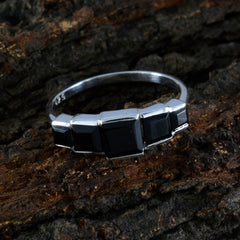 Audrey silver ring featuring a black gemstone statement ring with three rectangular black stones