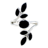 Lucy black leaf ring for women featuring silver band with black leaf-shaped stones