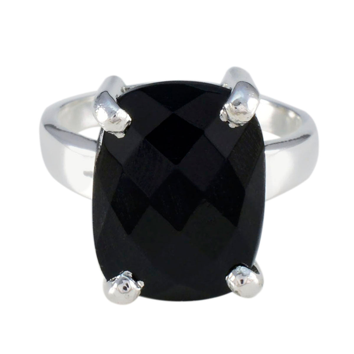 Ananya Black Solitaire Ring India with Faceted Stone Black Onyx Black