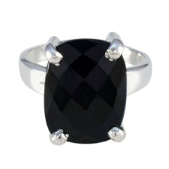 Ananya Black Solitaire Ring India with Faceted Stone Black Onyx Black