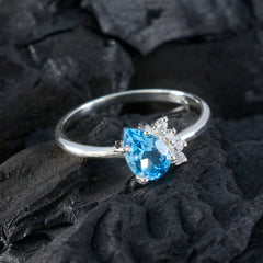 Mei Blue Gemstone Halo Ring with Silver Band