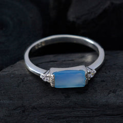Natcha Blue Gemstone Halo Ring with Silver Band