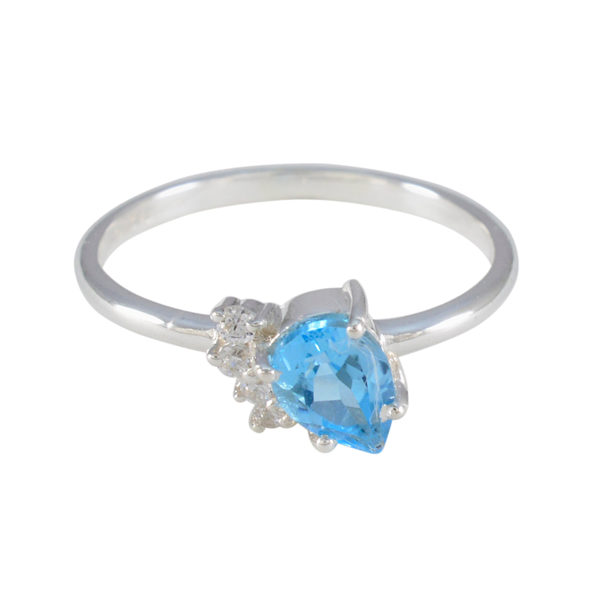 Mei Blue Gemstone Halo Ring with Silver Band Blue Topaz Blue