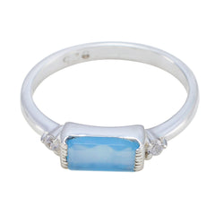Natcha Blue Gemstone Halo Ring with Silver Band Blue Chalcedony Blue