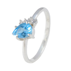 Mei Blue Gemstone Halo Ring with Silver Band