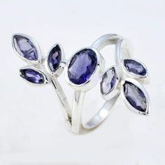 Marie silver blue gemstone leaf ring featuring multiple marquise and oval shaped blue stones