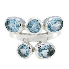 Mila sterling silver ring with five faceted aquamarine stones blue gemstone penta ring elegant design