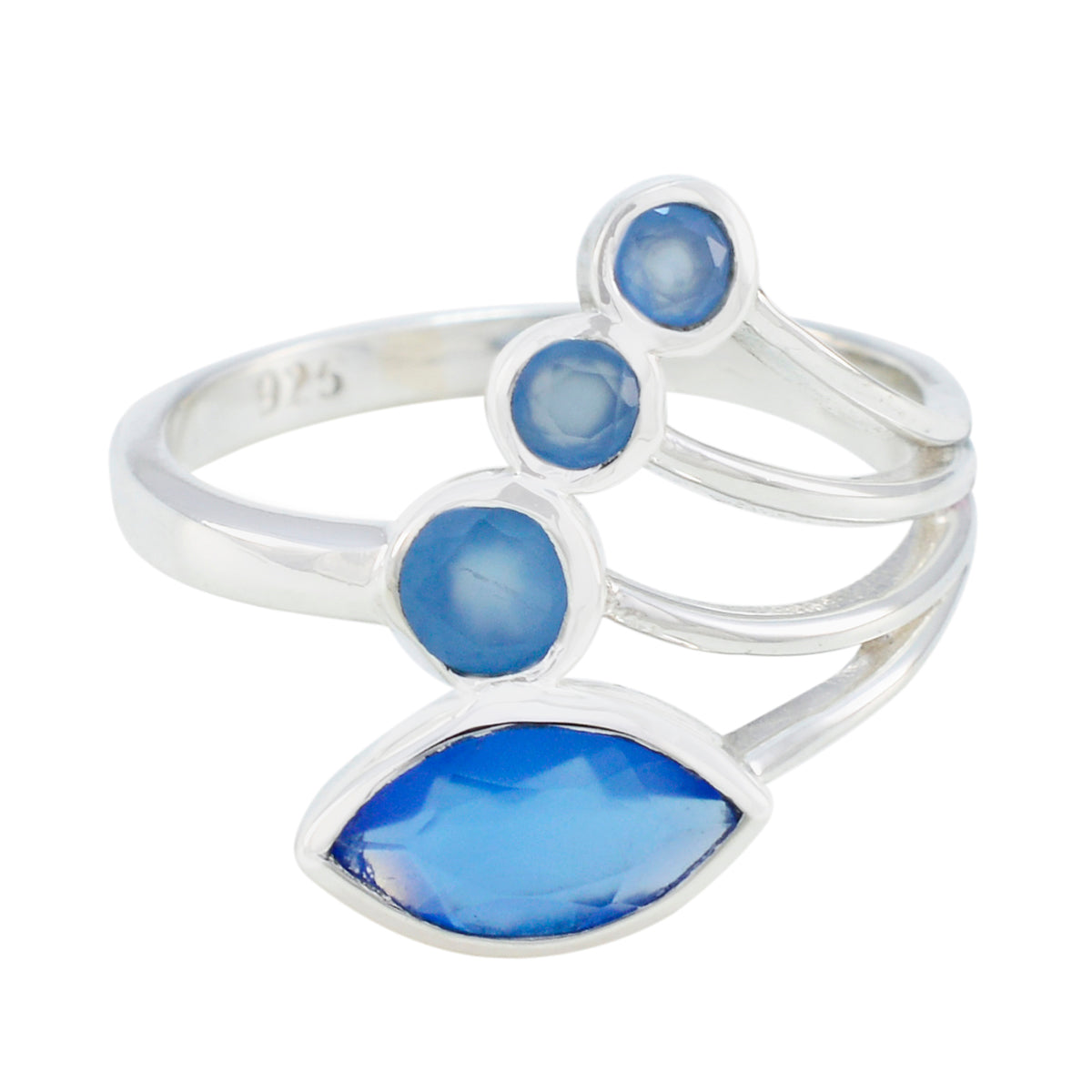 Bruna blue gemstone ring for women with multiple blue stones set in silver band