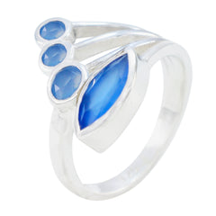 Bruna elegant silver blue gemstone ring for women with marquise and round blue stones