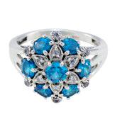 Nisa blue gemstone statement ring with multiple vibrant blue stones set in silver band