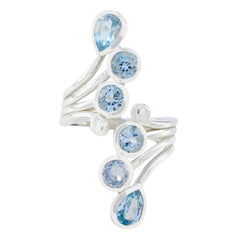 Putri silver blue gemstone statement ring with multiple light blue gemstones in modern design