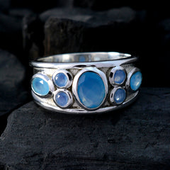 Isabelle silver ring with multiple blue gemstones featuring a blue gemstone statement ring design