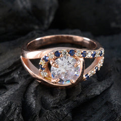 Chen Blue Halo Engagement Ring with Rose Gold Band