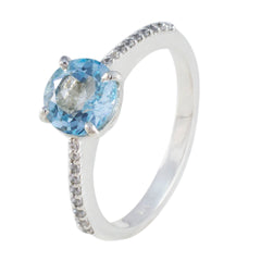 Grace Blue Halo Gemstone Ring with Silver Band