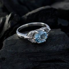 Priya Blue Halo Gemstone Ring with Silver Band